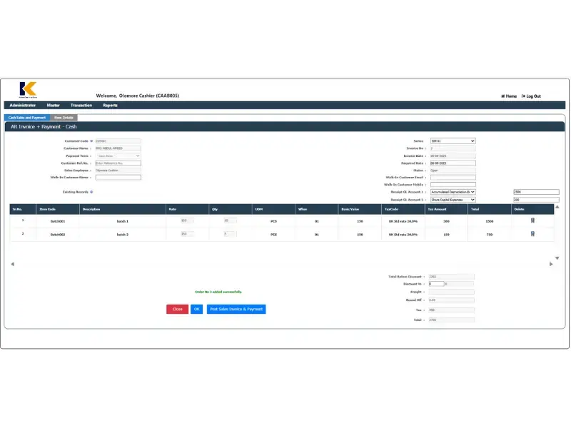 AR Invoice + Payment-Cash