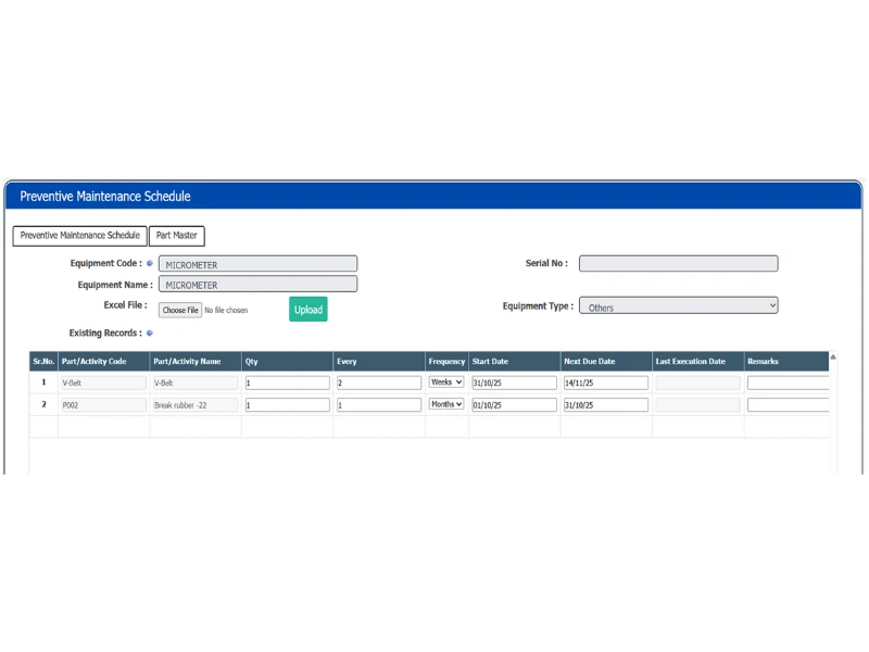 Calibration Schedule for Lab_Other Equipments - Business Transactions - EAM