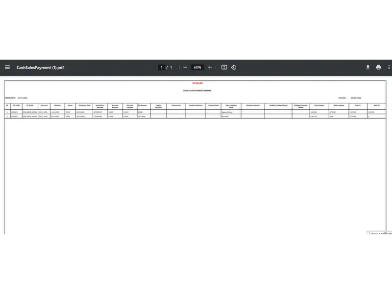 Cash Sales Payment Report