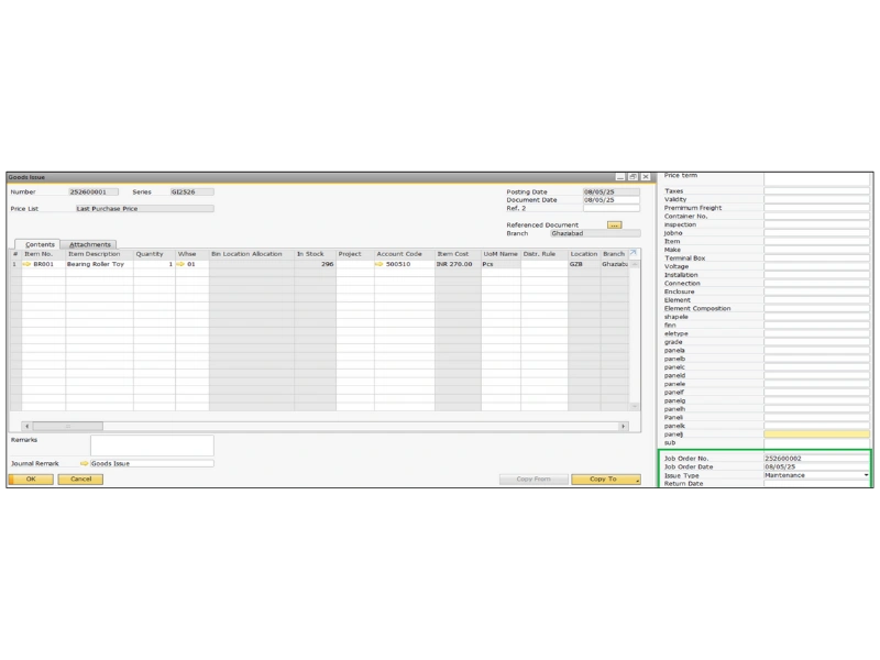 Goods Issue for Part Replacement - Business Transactions - EAM