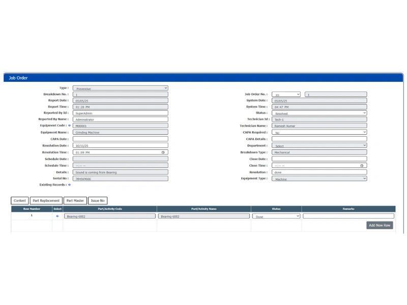 Job Order-Calibration - Business Transactions - EAM