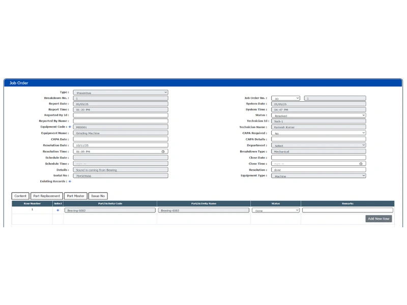 Job Order-Preventive - Business Transactions - EAM