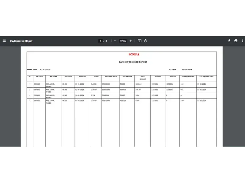 Payment Received Report
