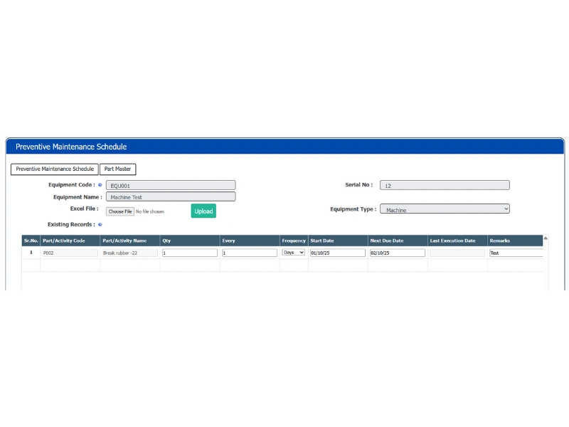 Preventive Maintenance Schedule - Business Transactions - EAM
