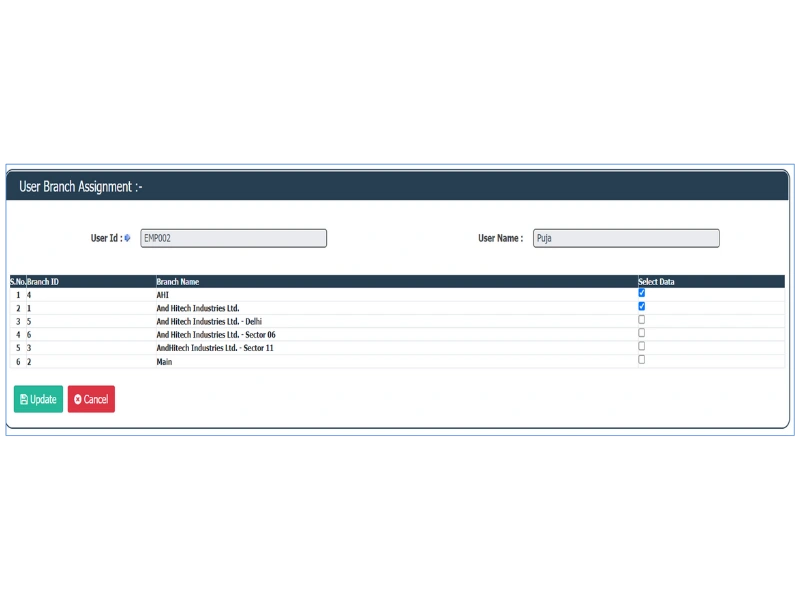 User Branch Assignment - Administration - EAM