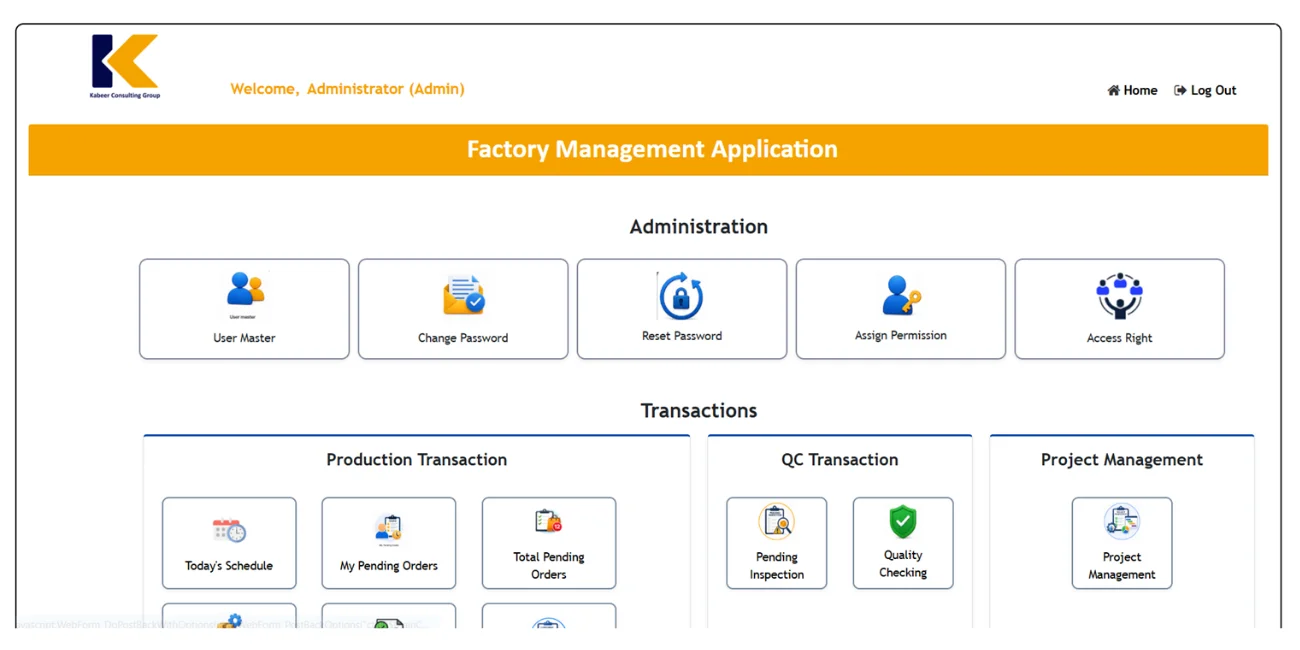 Homepage - Factory Management