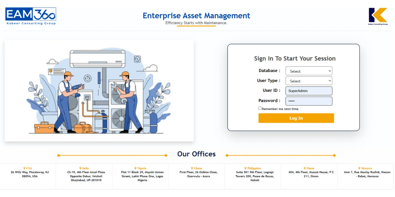 User Login - EAM360 Maintenance Management