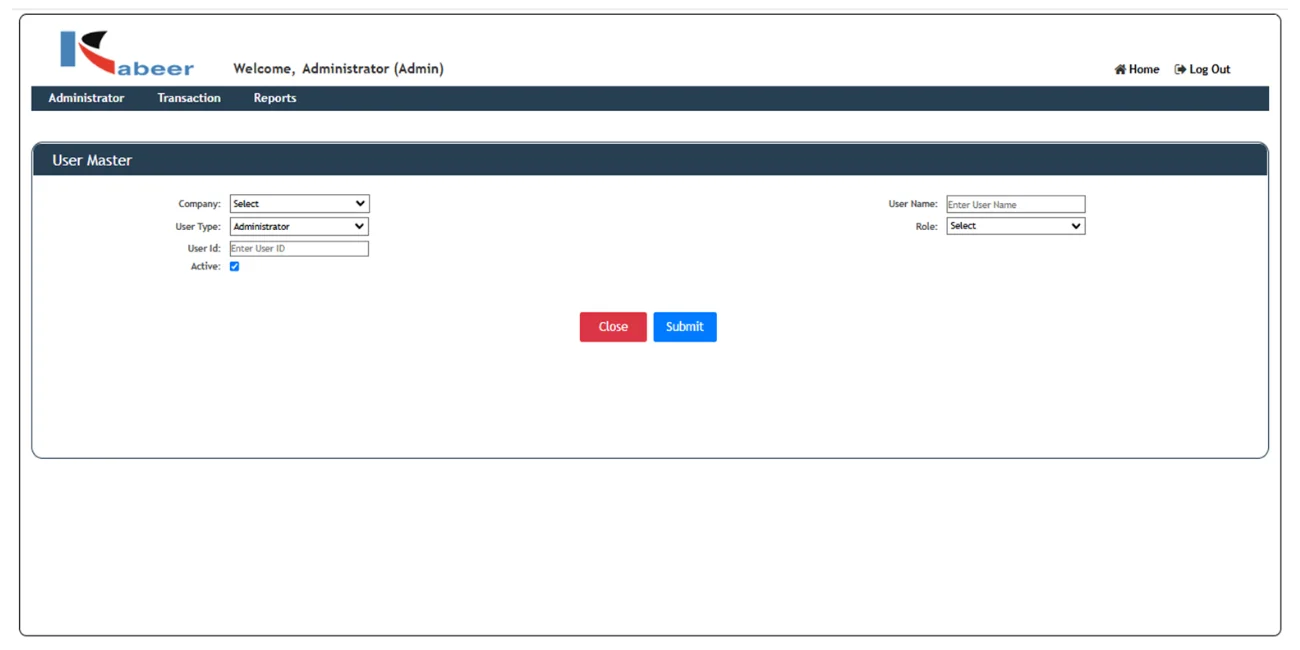 User Master - Factory Management