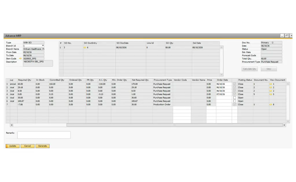 Example 1 - Advanced MRP Addon in SAP B1