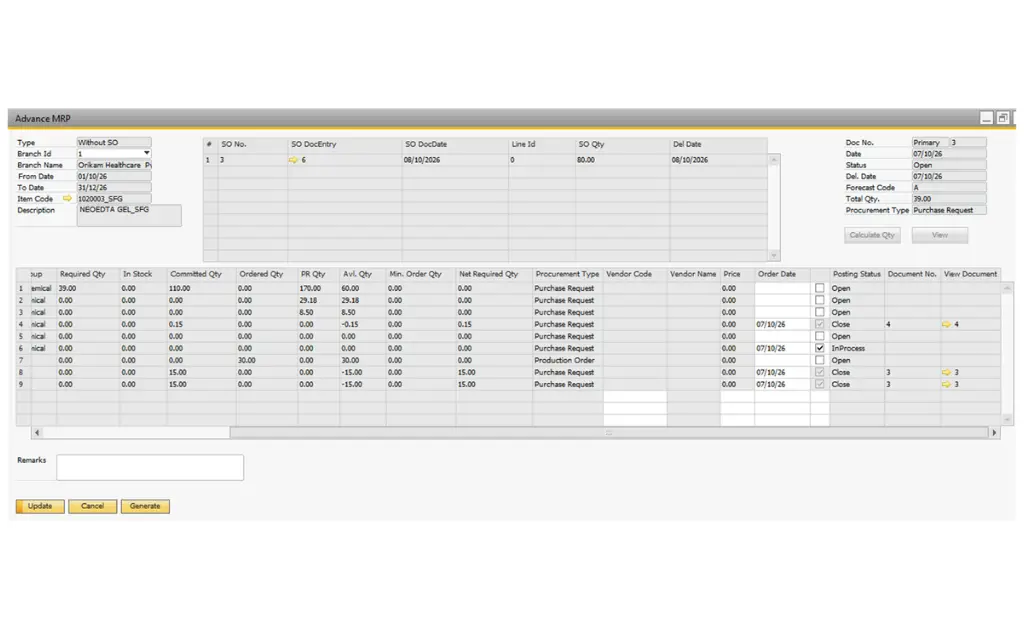Example 2 - Advanced MRP Addon in SAP B1