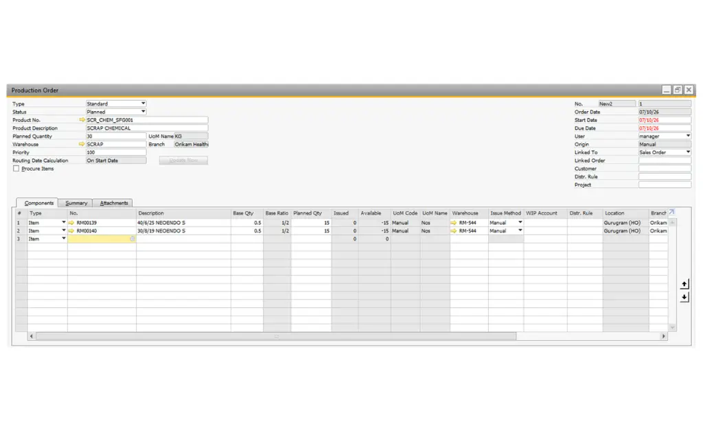Posted Production order - Advanced MRP Addon in SAP B1