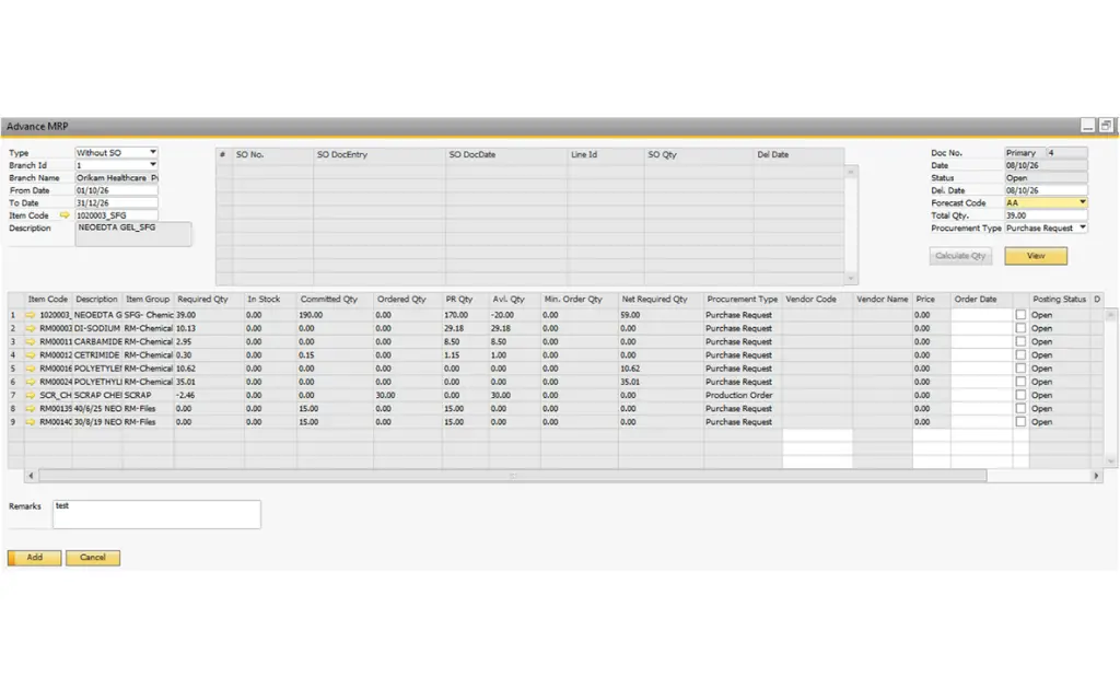 Without SO - Advanced MRP Addon in SAP B1